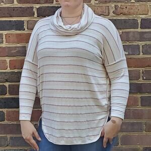 Lou & Grey striped cowl neck sweater cream pink size large